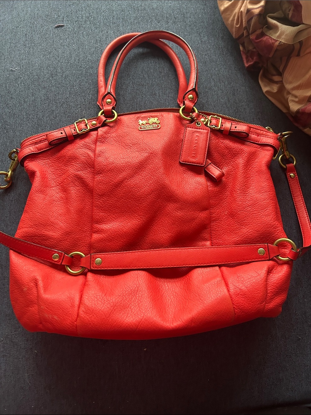 Coach orange Madison leather Lindsay purse Gold Hardware